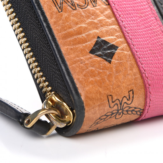 MCM Visetos Striped Zip Around Wallet Cognac 561345