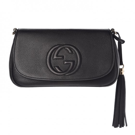 GUCCI Pebbled Calfskin Medium Soho Flap Crossbody Black 330646