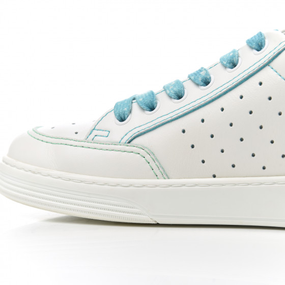 CHANEL Calfskin Womens Logo Sneakers 40 White Blue 782844