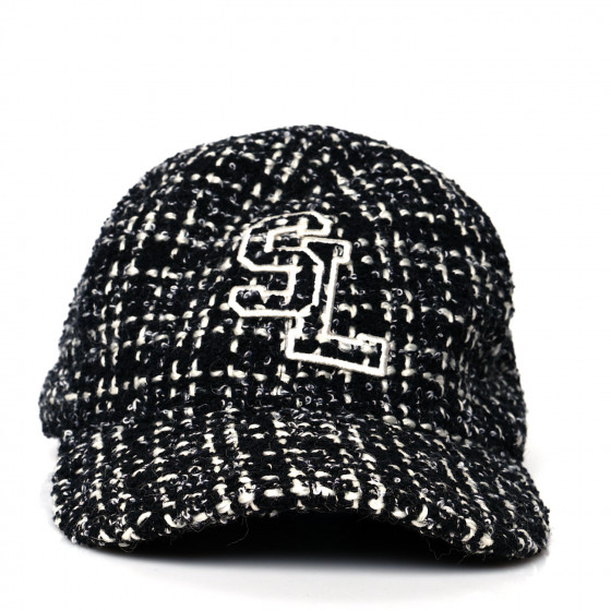 SAINT LAURENT ツイードキャップ SAINT LAURENT Wool Tweed Embroidered Baseball Cap 57 Black