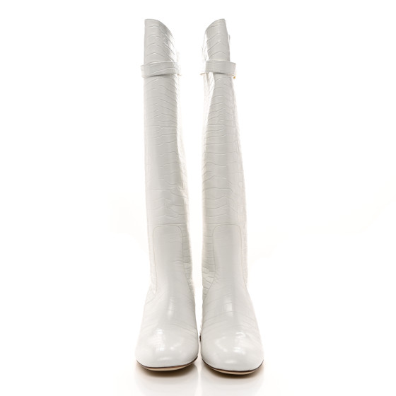 FENDI クロコダイル風ホワイトパンプス　ミュール FENDI Calfskin Crocodile Embossed Knee High Block Heel Boots