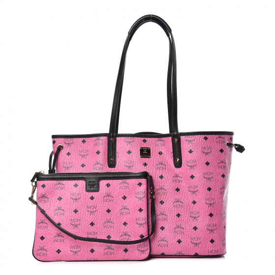 MCM Visetos Medium Reversible Liz Shopper Tote Pink 424861