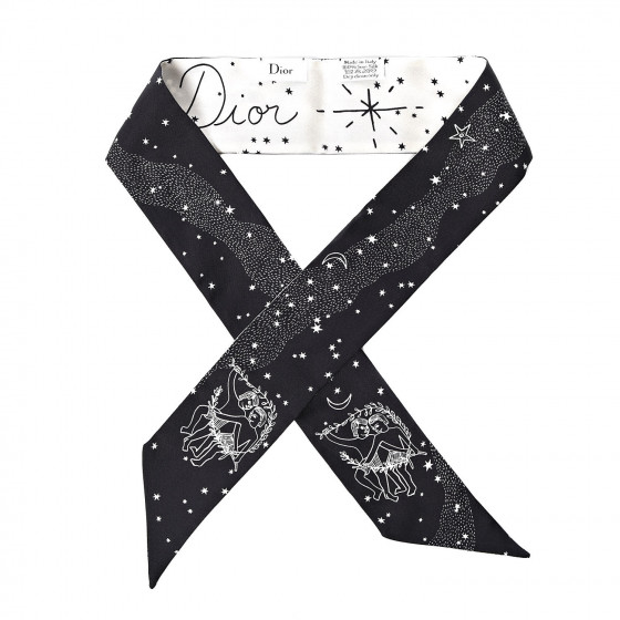 Dior シルクバンダナ ブラック・ホワイト CHRISTIAN DIOR Silk Zodiac Gemini Mitzah Scarf Black 510191