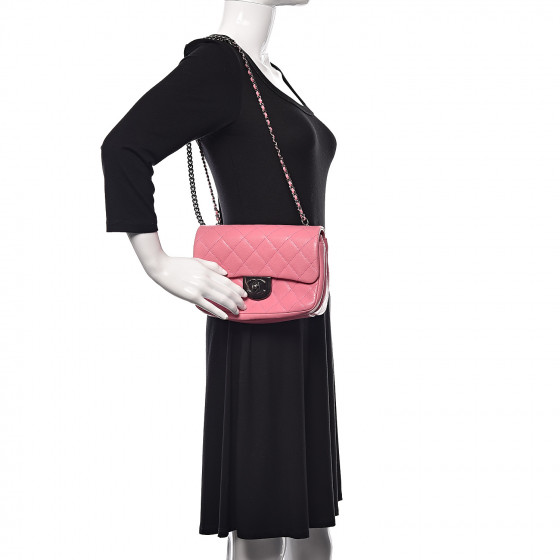 CHANEL Shiny Goatskin Quilted Small Double Carry Waist Chain