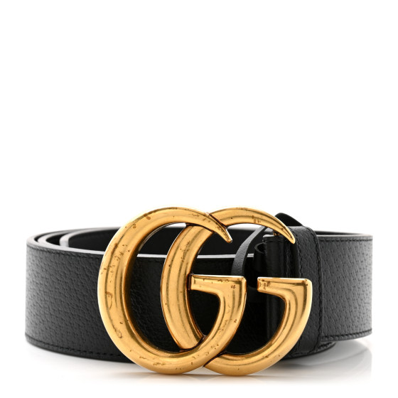 GUCCI Textured Calfskin Double G 40mm Belt 90 36 Black