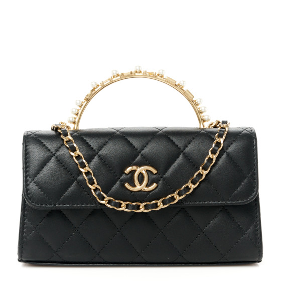 CHANEL Lambskin Pearl Crystal Quilted Pearly Girl Handle