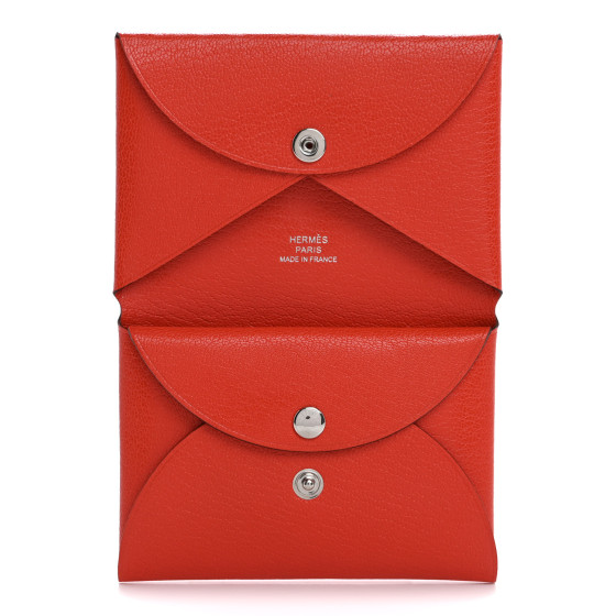 HERMES Chevre Mysore Calvi Duo Card Case Orange Field