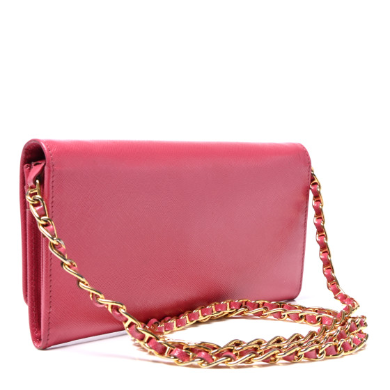 PRADA Saffiano Metal Oro Chain Wallet Peonia 1665874