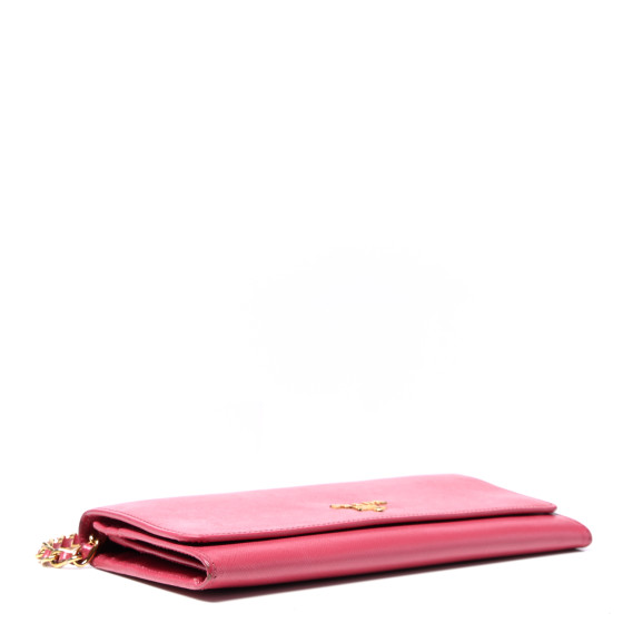 PRADA Saffiano Metal Oro Chain Wallet Peonia 1665874
