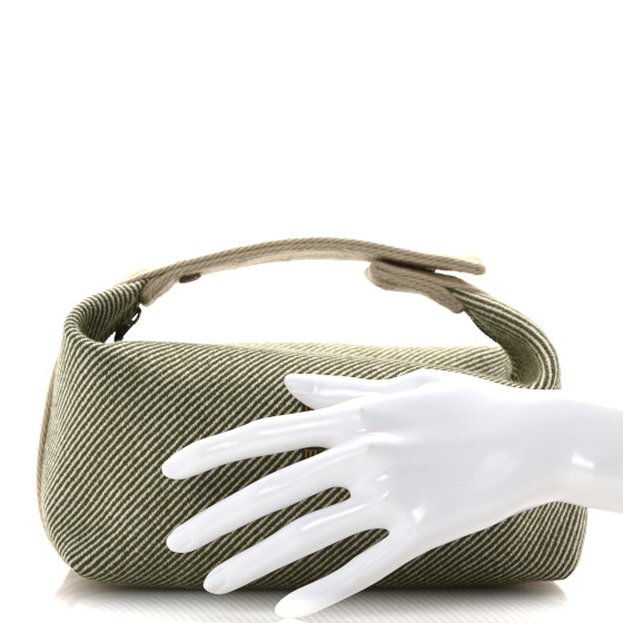 【HERMES】Small Bride-A-Brac H Natte Case Wool & Vert Foret HERMES Wool Small Bride-A-Brac H Natte Pouch Vert Foret