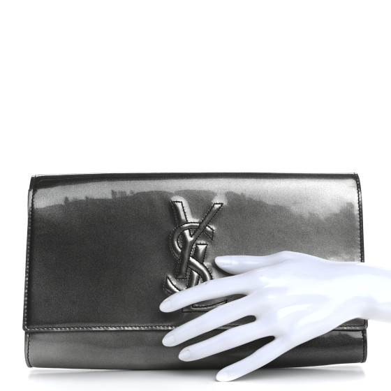 SAINT LAURENT Patent Large Belle De Jour Clutch Grey 1663702