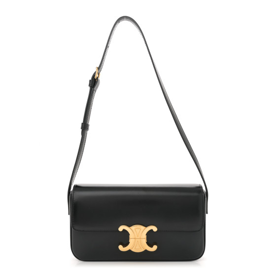 ★関税込★CELINE★Triomphe Shoulder Bag in Shiny Calfskin★ Authentic CELINE TEEN TRIOMPHE SHOULDER BAG IN SHINY