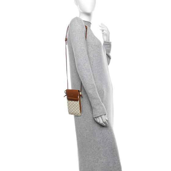 CELINE Triomphe Canvas Lambskin Phone Pouch With Flap White
