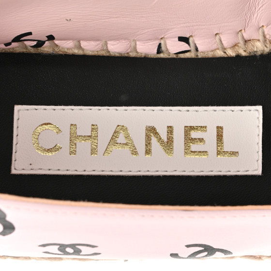 CHANEL Lambskin Printed Coco Beach Espadrilles 36 Light Pink