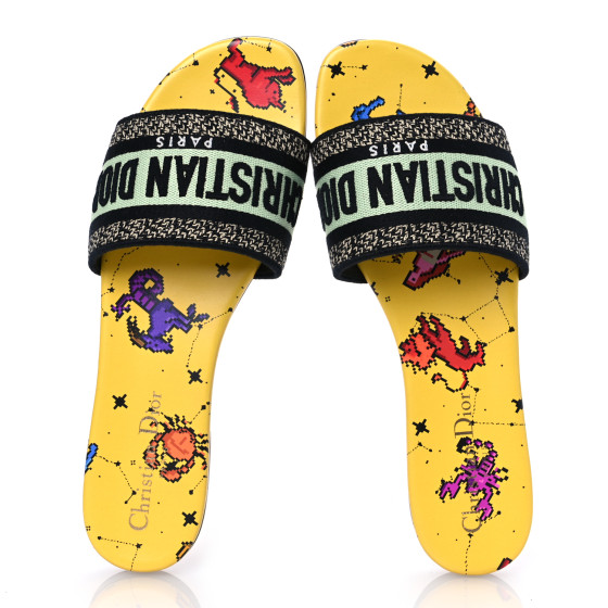 CHRISTIAN DIOR Canvas Embroidered Zodiac Mules Slide Sandals