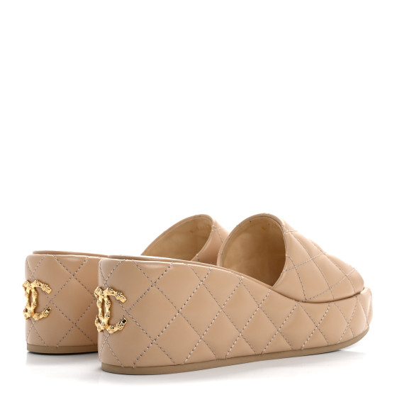 CHANEL Lambskin Quilted Camelia CC Wedge Sandal Mules 39