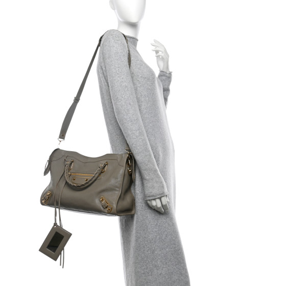 BALENCIAGA Chevre Gold Metallic Edge Hardware City Gris