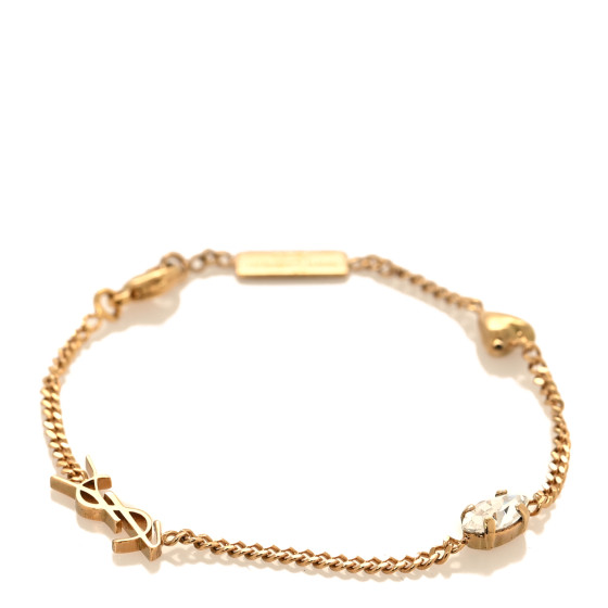 ★Saint Laurent★ Cassandre Heart Charm Bracelet Vintage Gol SAINT LAURENT Brass Crystal Cassandre Heart Charm Bracelet