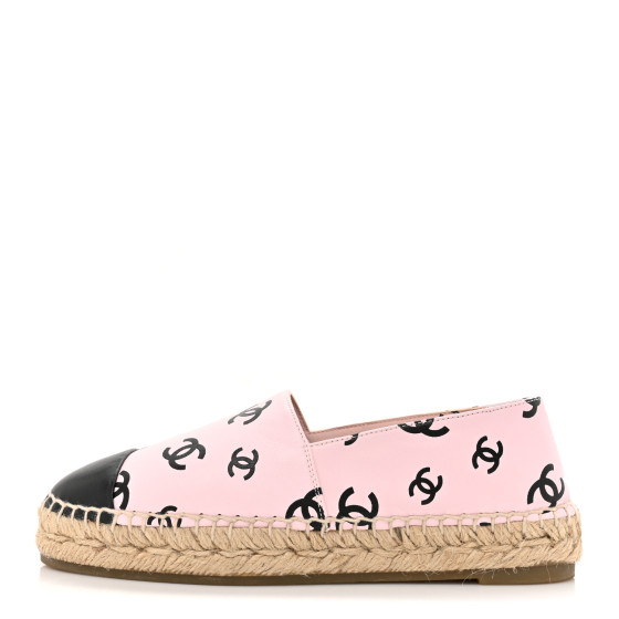 CHANEL Lambskin Printed Coco Beach Espadrilles 36 Light Pink