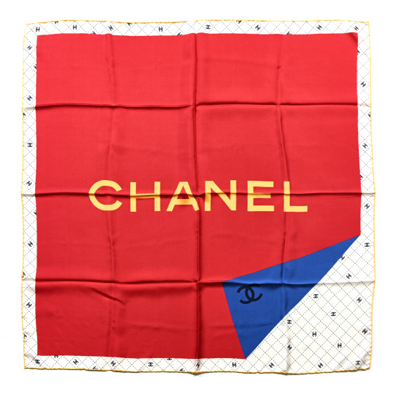CHANEL Silk CC Logo Square Scarf Red Multicolor 1657725
