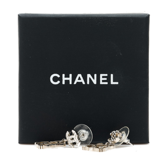 CHANEL Crystal Emoji Choupette Cat CC Earrings Silver