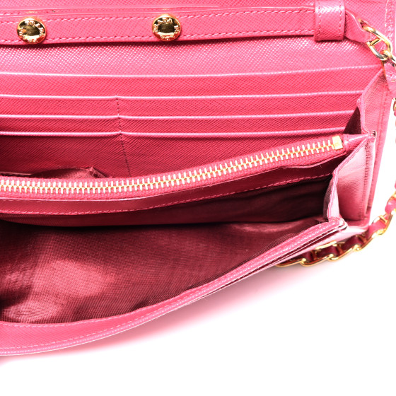 PRADA Saffiano Metal Oro Chain Wallet Peonia 1665874