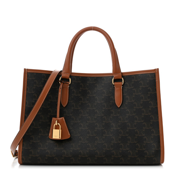 CELINE Triomphe Canvas Calfskin Mini Horizontal Cabas Tan
