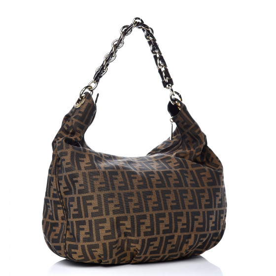 美品♡ SHE Tokyo Meghan hounds-tooth 36 Fendi Tobacco Zucca Print Canvas Mia Shoulder Bag - 8BR616