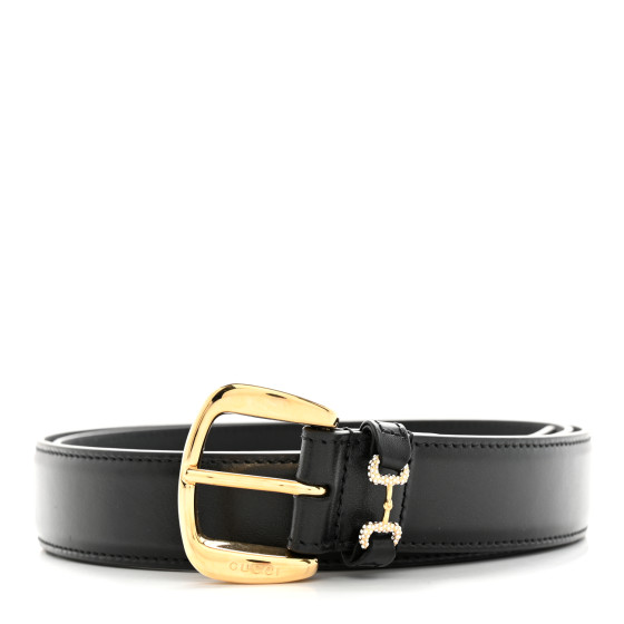 GUCCI Plutone Calfskin Crystal Horsebit 30mm Belt 100 40