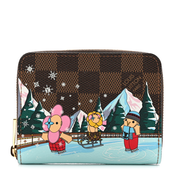 LOUIS VUITTON Damier Ebene 2023 Christmas Animation Alpine Zippy Coin Purse Pink