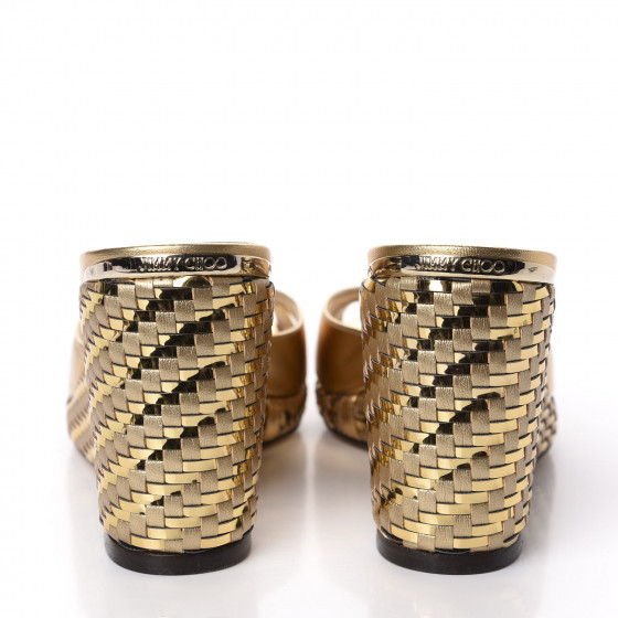 Jimmy★Choo(セールで嬉しい再入荷)上品なWedge/Amely80/Nappa JIMMY CHOO Metallic Nappa Woven Almer 80 Wedge Sandals 41