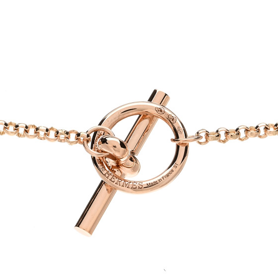 HERMES 18K Rose Gold Diamond TGM Ex-Libris Pendant Necklace