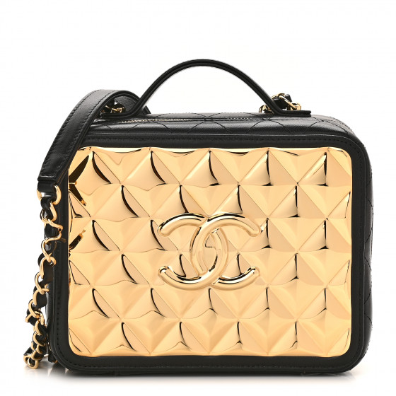 CHANEL ★ Mini Lambskin Golden Plate Vanity Black Chanel Mini Vanity Top Handle Case Black Lambskin Brushed