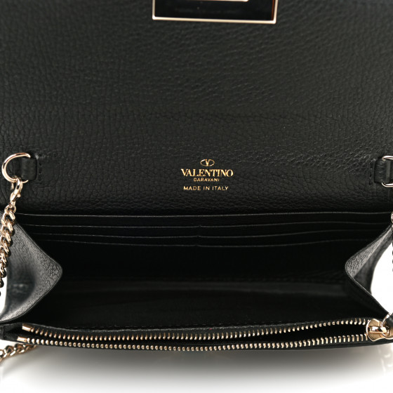 [Valentino] Locked chain strap wallet - Black ☆送料込☆ Vlogo leather wallet w/chain - Valentino Garavani - Women