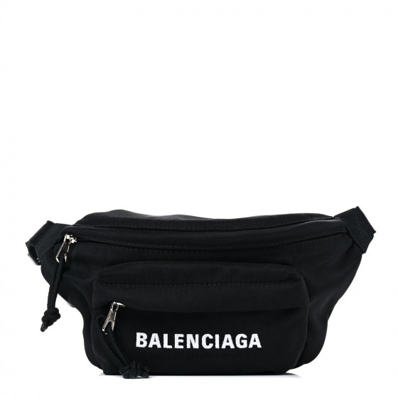 BALENCIAGA Sport Nylon Logo Embroidered Wheel Belt Bag Black