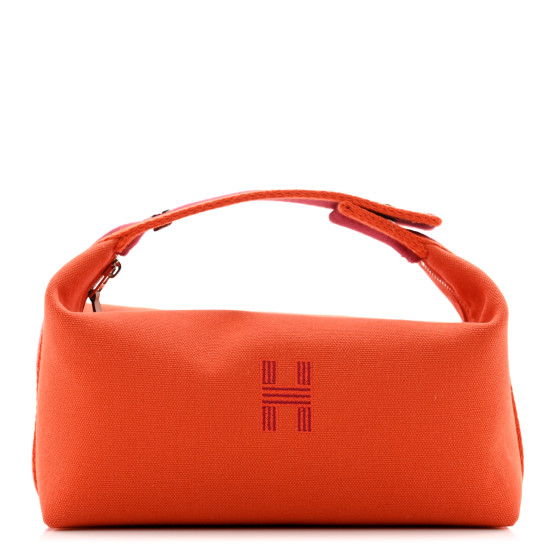 HERMES Canvas Small Bride-A-Brac Pouch Orange Burgundy