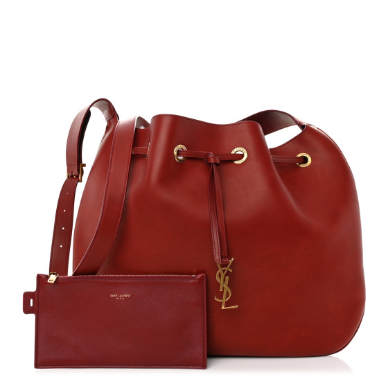 SAINT LAURENT Smooth Calfskin Paris VII Large Flat Hobo Red