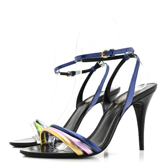 SAINT LAURENT Metallic Calfskin Manhattan Ankle Strap Sandal