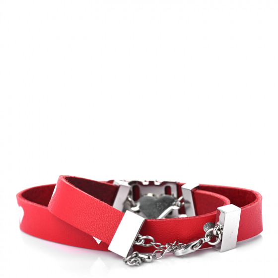 CHRISTIAN DIOR Calfskin Dior Heart Double Bracelet Red