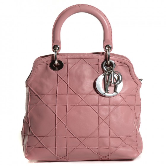 CHRISTIAN DIOR Lambskin Cannage Medium Granville Tote Pink