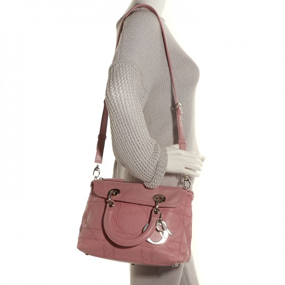 CHRISTIAN DIOR Lambskin Cannage Medium Granville Tote Pink