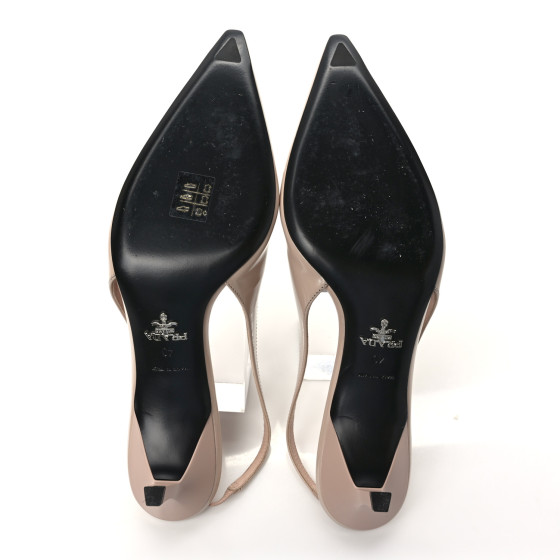 PRADA Spazzolato Pointed Toe Strap Slingback Pumps 40 Cipria