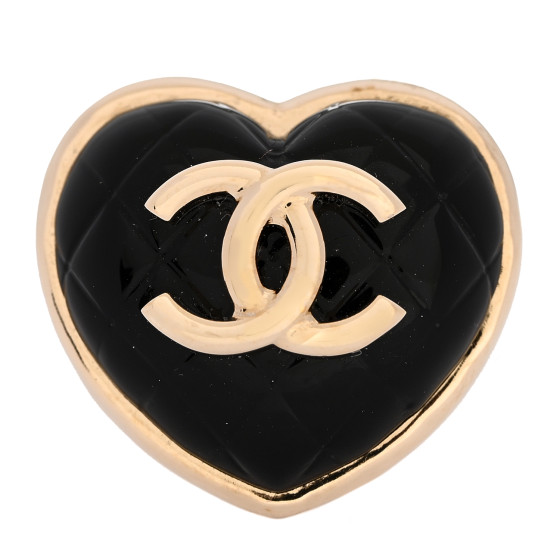 ゴールド × ブラック♪【CHANEL】CCロゴハートリング CHANEL Resin CC Quilted Heart Ring 53 6.25 Gold Black