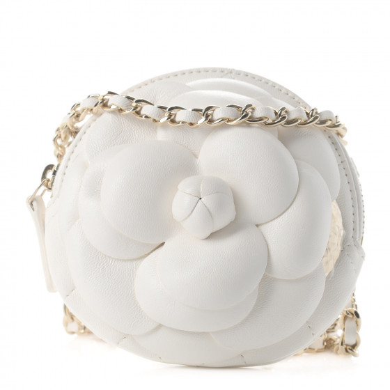 CHANEL Gold Quilted Lambskin Camellia Bouquet Round Clutch