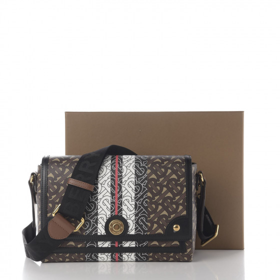 BURBERRY E-Canvas Monogram Stripe Note Crossbody Bag Bridle