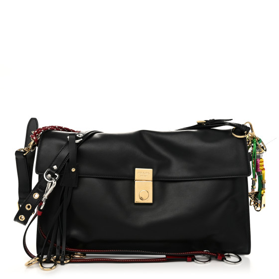 PRADA Calfskin Large Soft Sound Shoulder Bag Black 1590084