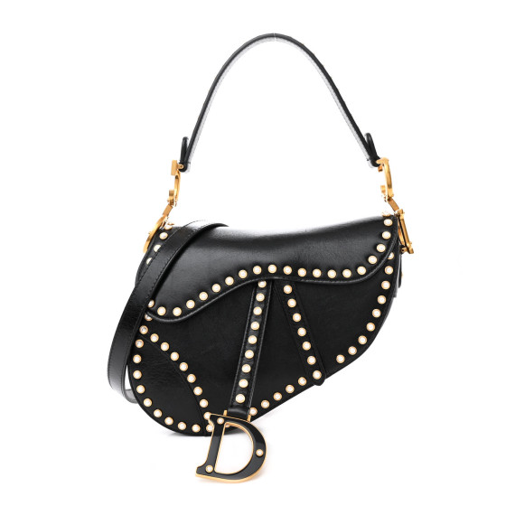 CHRISTIAN DIOR Crinkled Patent Lambskin Studded Saddle Bag