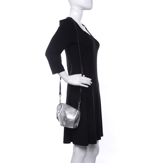 LOEWE Metallic Calfskin Mini Elephant Crossbody Bag Silver
