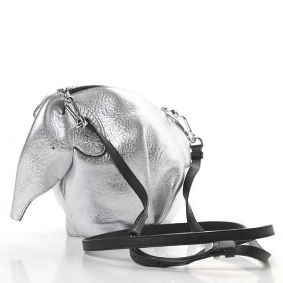 LOEWE Metallic Calfskin Mini Elephant Crossbody Bag Silver