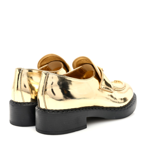 PRADA Metallic Brushed Calfskin Metal Triangle Logo 50mm